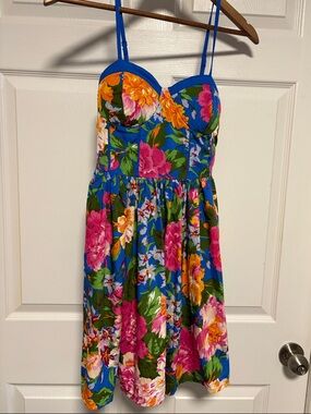 Band of the Free | Blue Floral Midi Dress with Sweetheart Neckline